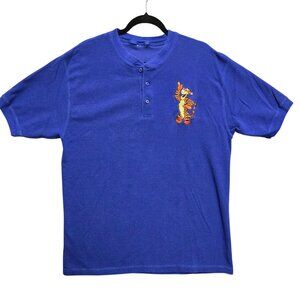 Vintage Disney Store Tigger‎ Embroidered Blue Henley Shirt M